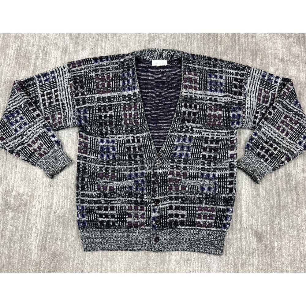 Chapel Hill Cardigan Mens Large Multi Color Abstract Geometric V-Neck Vintage